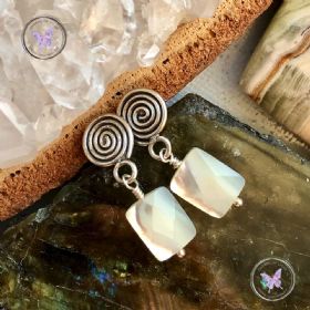 Faceted Mother Of Pearl Silver Swirl Earrings